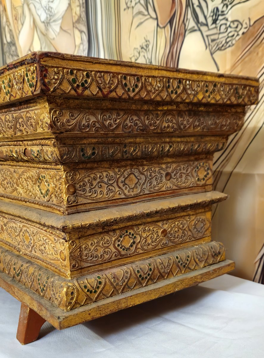 Jardiniére ancienne en bois sculpté et doré – décor oriental / Inde - fin XIXeme -photo-6