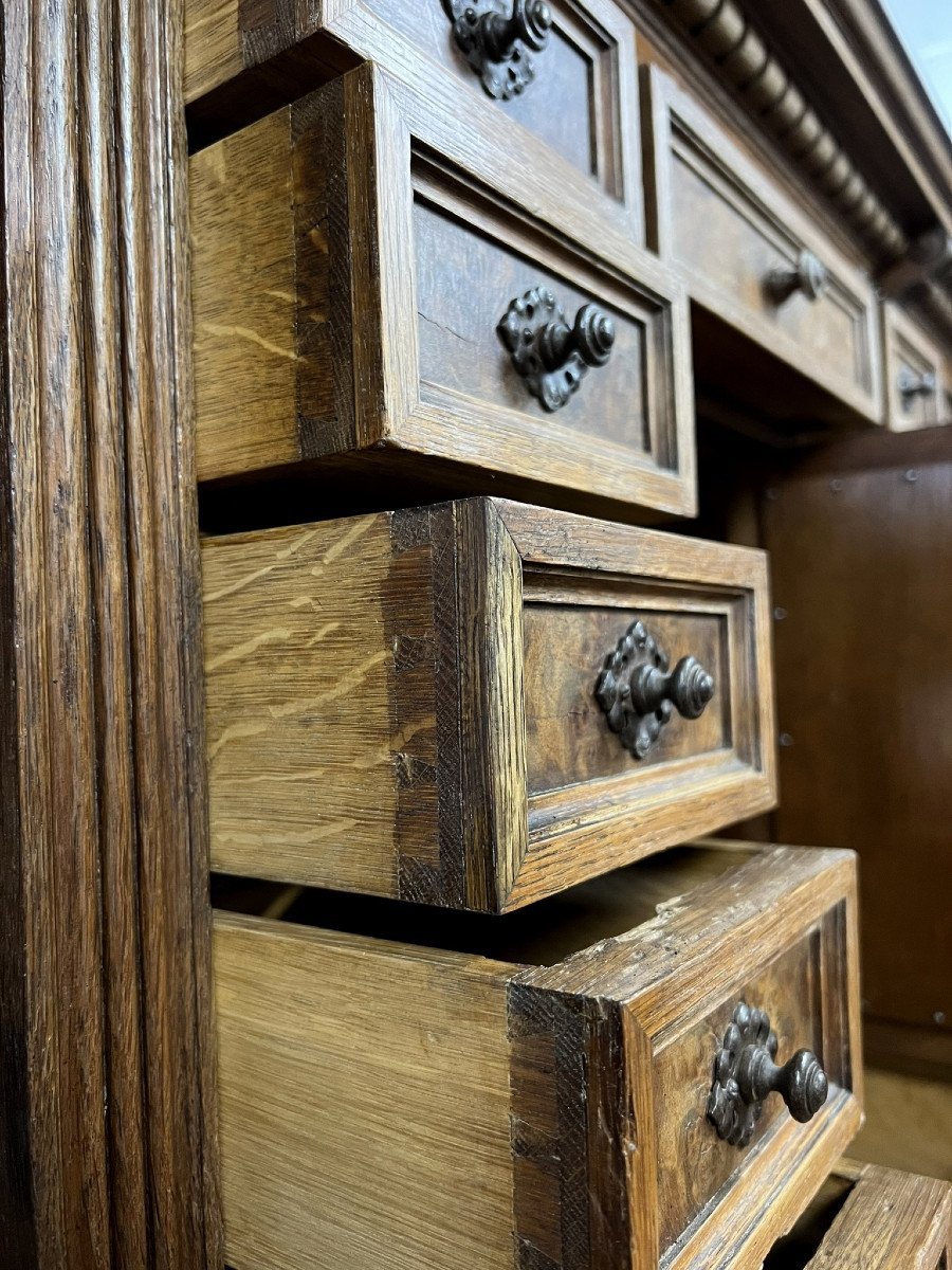 Importante vitrine double face – Style Renaissance – Noyer et loupe – XIXᵉ-photo-4