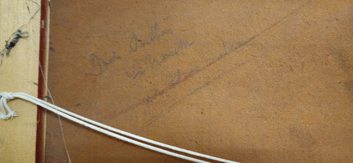 Tableau ancien – Huile sur carton – Paysage rural signé M Langeron – cadre doré - XXeme -photo-6