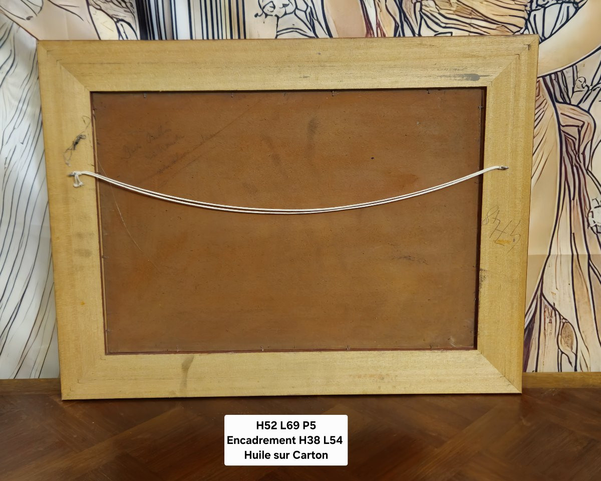 Tableau ancien – Huile sur carton – Paysage rural signé M Langeron – cadre doré - XXeme -photo-7