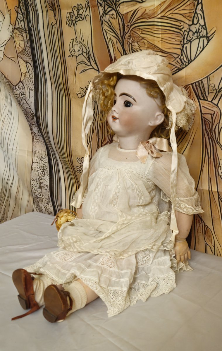 Grande poupée tête porcelaine marquée en creux SFBJ 14,  bouche ouverte,  h80 cm-photo-1