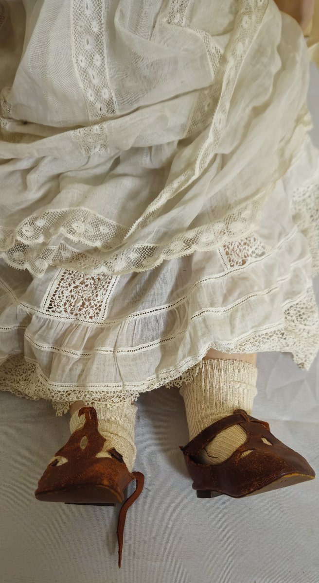 Grande poupée tête porcelaine marquée en creux SFBJ 14,  bouche ouverte,  h80 cm-photo-3