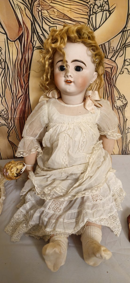 Grande poupée tête porcelaine marquée en creux SFBJ 14,  bouche ouverte,  h80 cm-photo-6