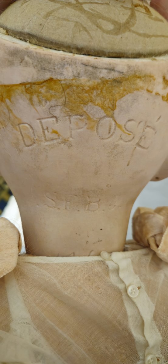 Grande poupée tête porcelaine marquée en creux SFBJ 14,  bouche ouverte,  h80 cm-photo-8