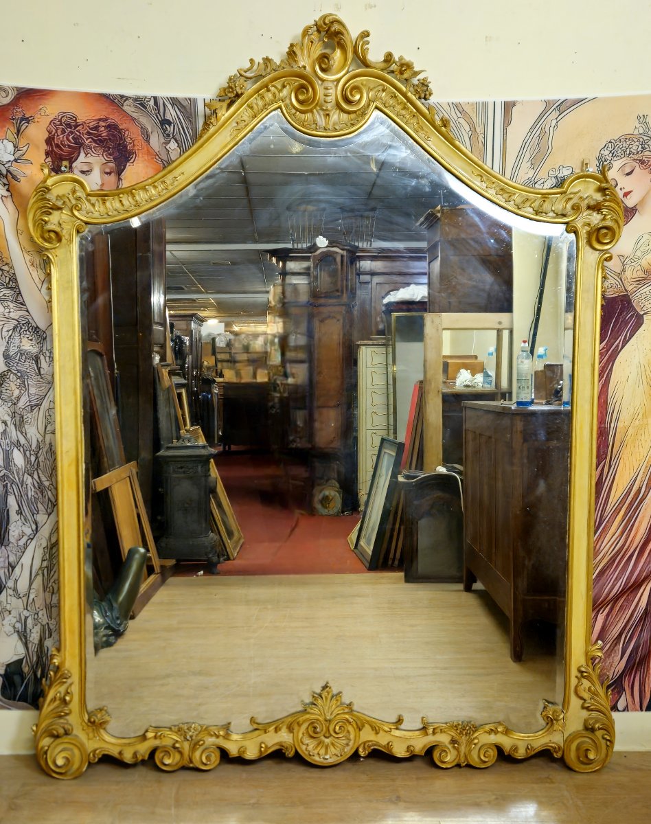 Trés important miroir Louis XV / laqué et doré - XIXe - 209 x 161cm-photo-1