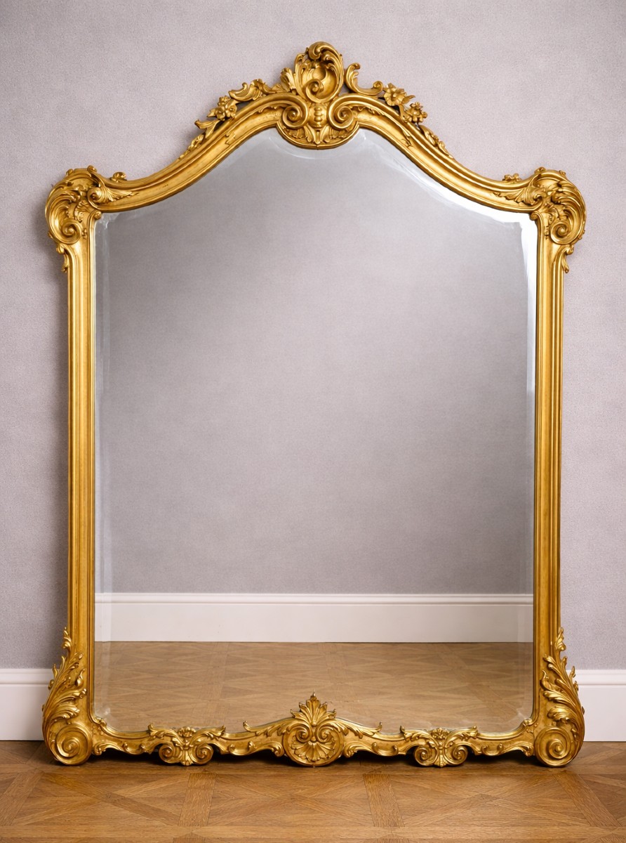 Trés important miroir Louis XV / laqué et doré - XIXe - 209 x 161cm