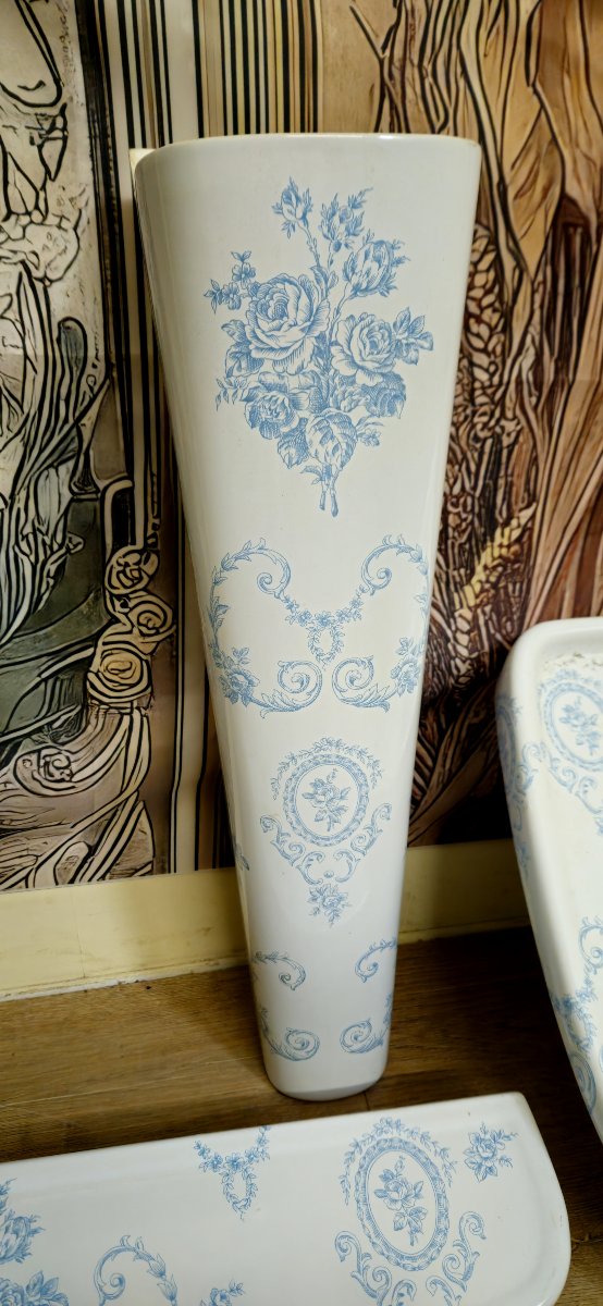Ancien ensemble de salle de bain en porcelaine de Paris – décor bleu - style Louis XV-XVI -photo-4