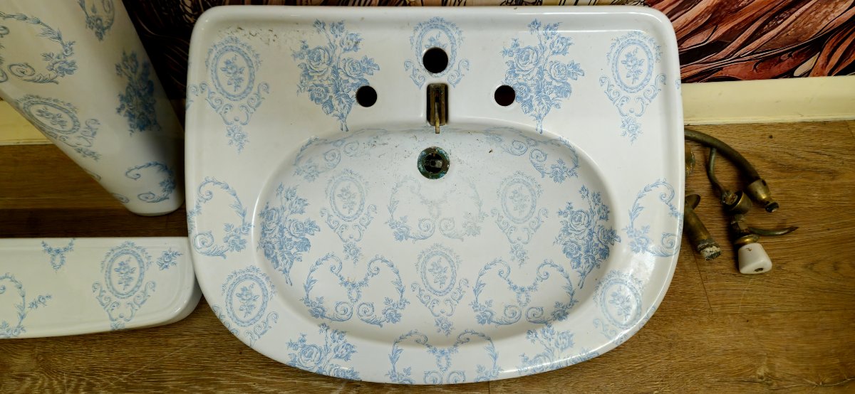 Ancien ensemble de salle de bain en porcelaine de Paris – décor bleu - style Louis XV-XVI -photo-5