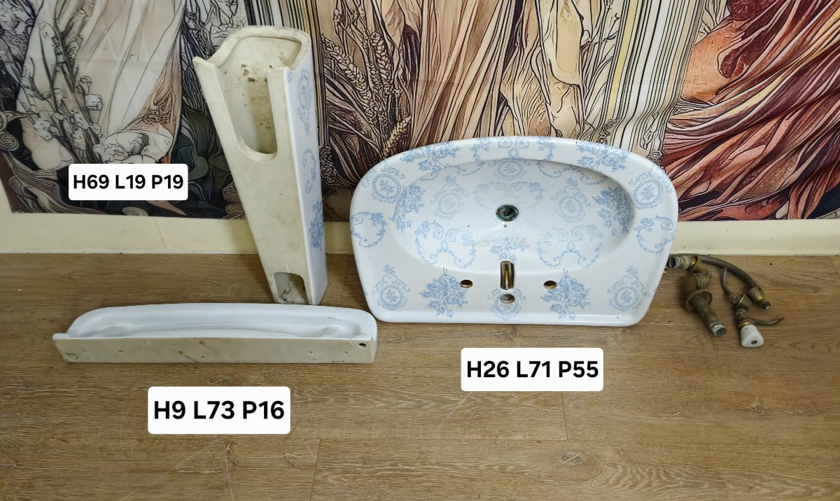 Ancien ensemble de salle de bain en porcelaine de Paris – décor bleu - style Louis XV-XVI -photo-8