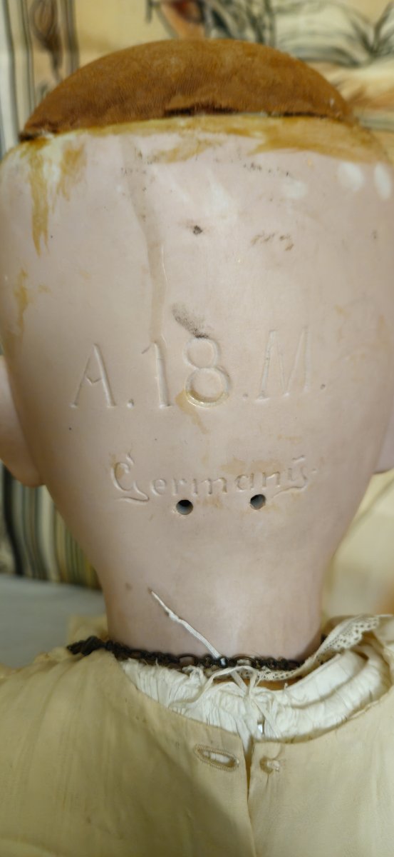 Very Large Antique Porcelain Doll Head A.18m Germany – 100 Cm – Sleeping Eyes – Circa 1930 -photo-7