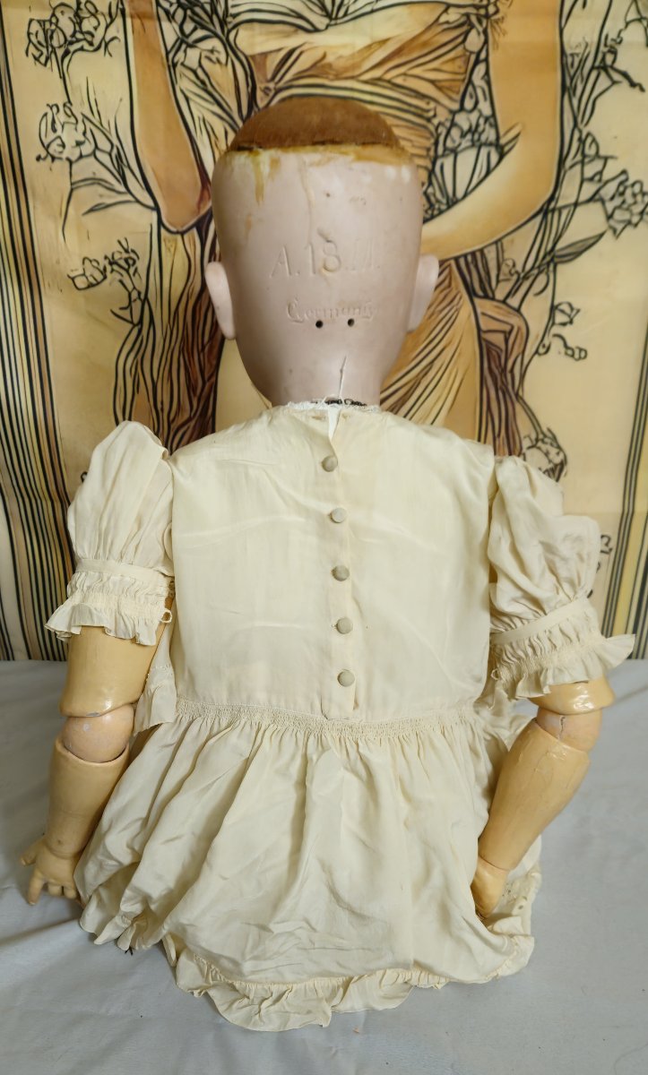 Very Large Antique Porcelain Doll Head A.18m Germany – 100 Cm – Sleeping Eyes – Circa 1930 -photo-8
