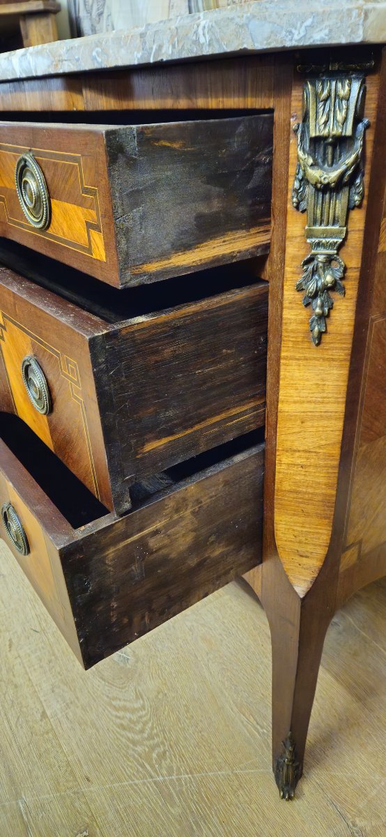 Commode a ressaut marquetée style Transition Louis XV / Louis XVI – plateau marbre --photo-5
