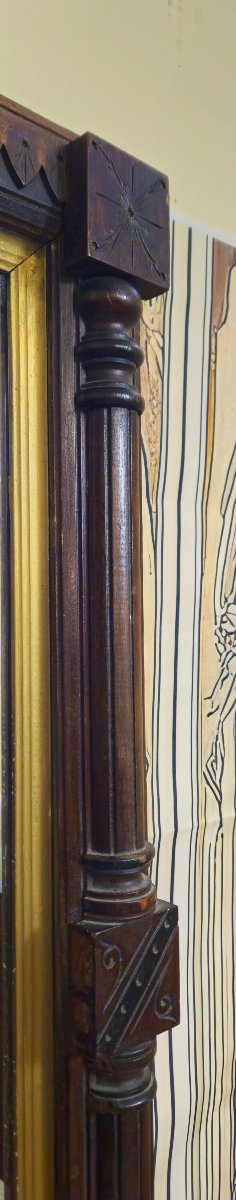 Grand miroir ancien à fronton sculpté – bois et dorure – style Renaissance / XIXe -photo-4