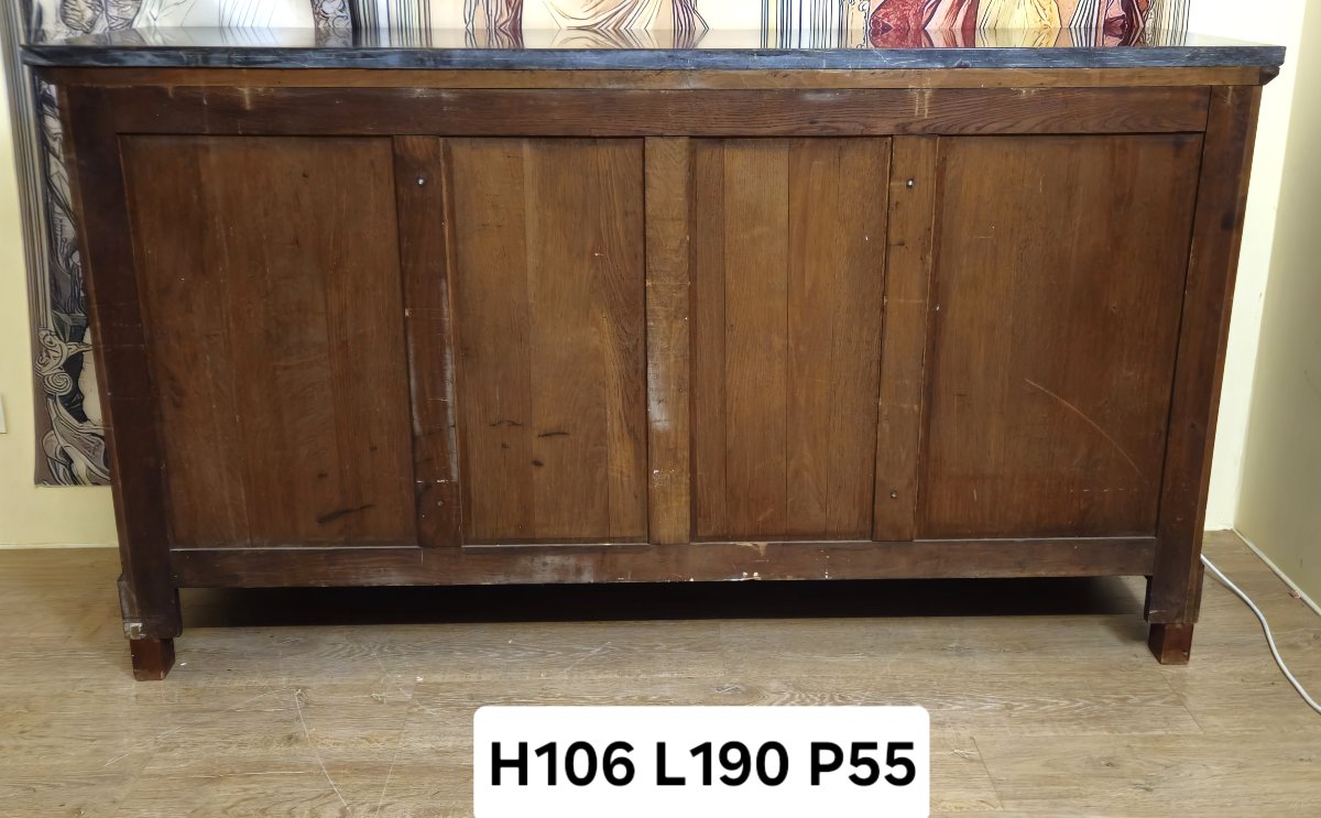 Empire-style Sideboard In Mottled Mahogany With Bronze Mounts – Black Marble Top – 19th Century –-photo-8