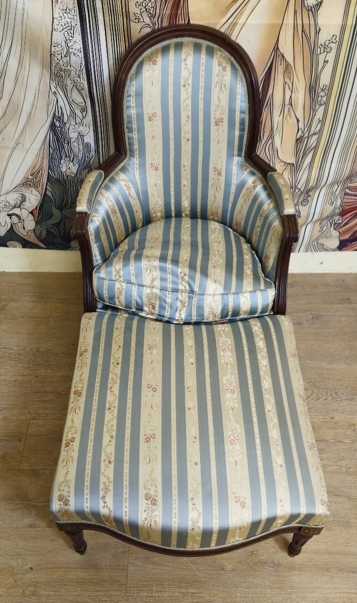 Méridienne / chaise longue style Louis XVI en noyer avec repose-pieds – XIXᵉ siècle  -photo-3