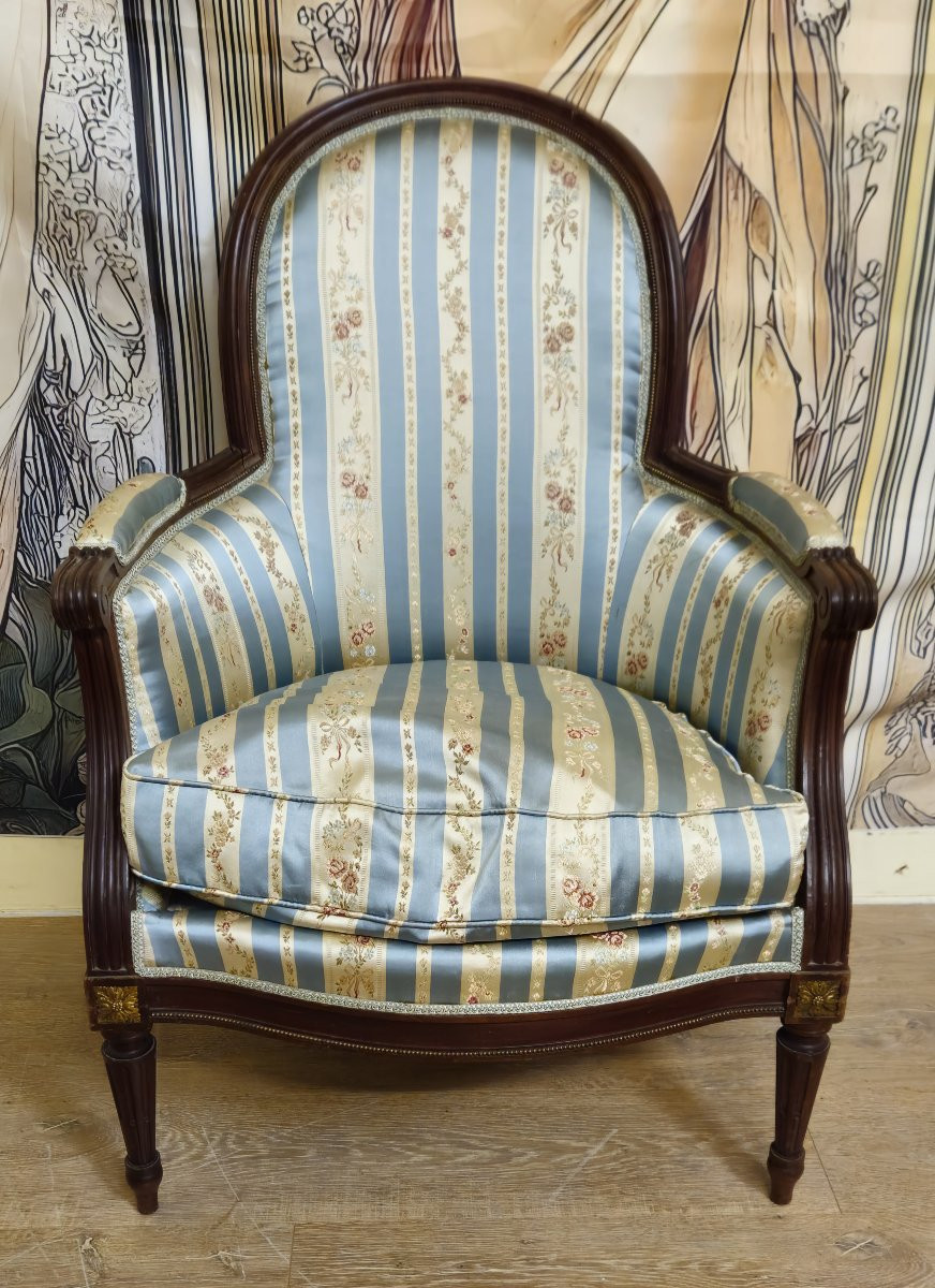 Méridienne / chaise longue style Louis XVI en noyer avec repose-pieds – XIXᵉ siècle  -photo-4