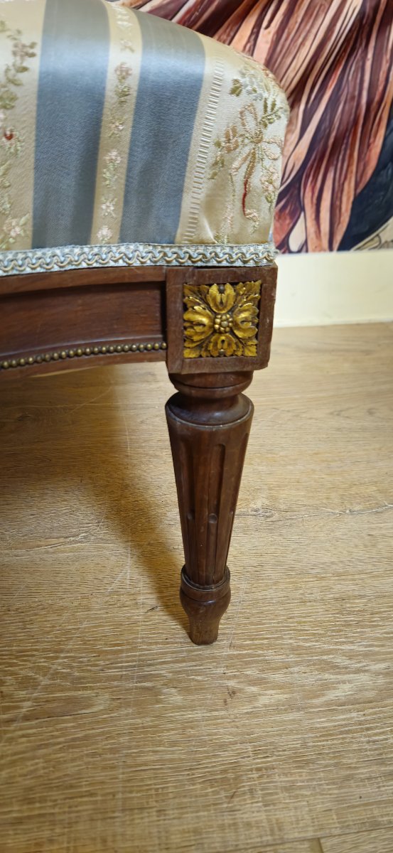 Méridienne / chaise longue style Louis XVI en noyer avec repose-pieds – XIXᵉ siècle  -photo-6