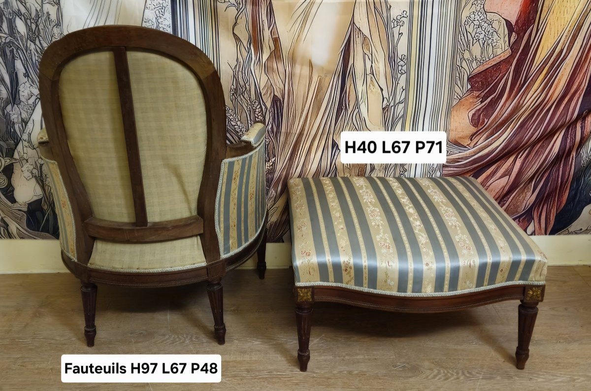 Méridienne / chaise longue style Louis XVI en noyer avec repose-pieds – XIXᵉ siècle  -photo-7