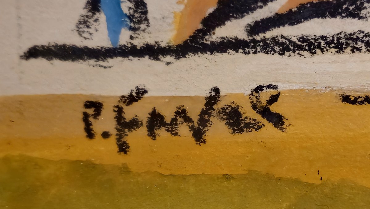 Watercolor/mixed Media – Lively Port – Signed R. Favier – Framed -photo-4