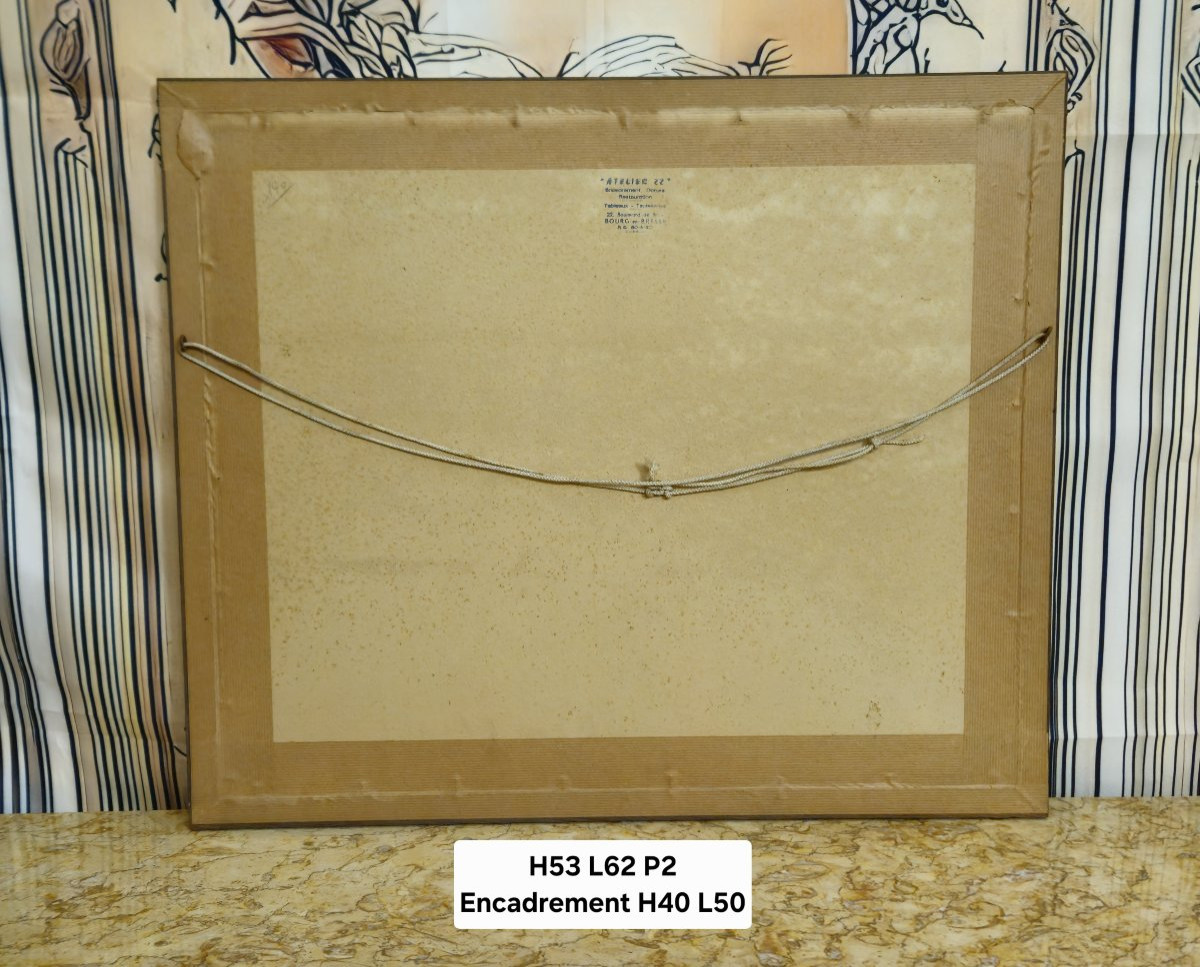 Watercolor/mixed Media – Lively Port – Signed R. Favier – Framed -photo-8