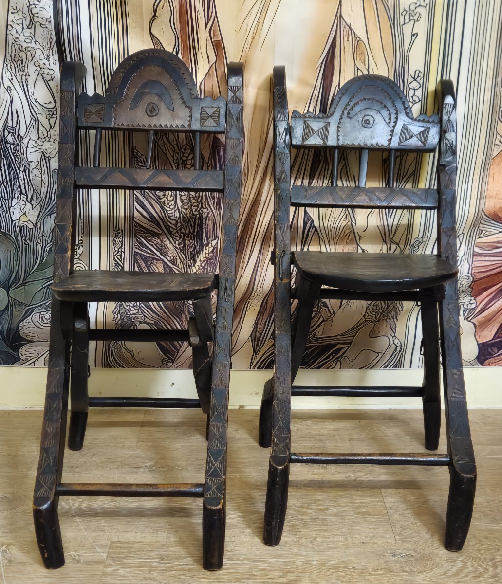 Pair Of Chokwe Empire Lunda Armchairs, 18th Century  -photo-1