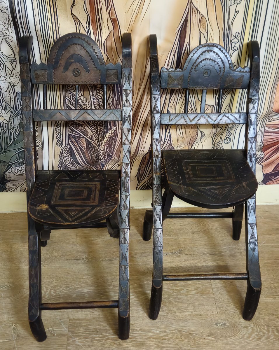 Pair Of Chokwe Empire Lunda Armchairs, 18th Century  -photo-2