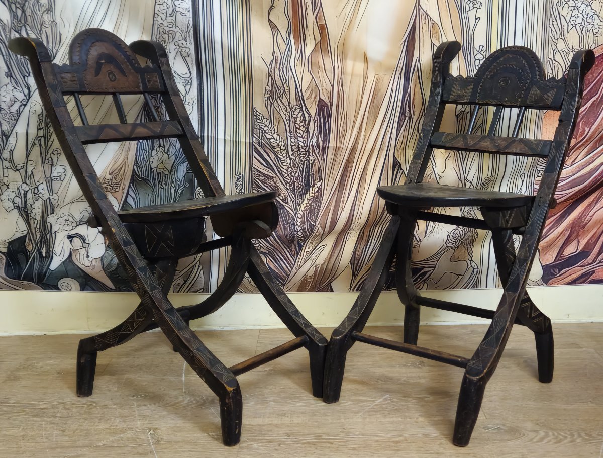 Pair Of Chokwe Empire Lunda Armchairs, 18th Century  -photo-5