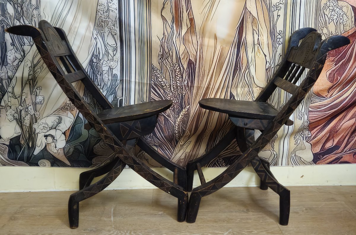 Pair Of Chokwe Empire Lunda Armchairs, 18th Century  -photo-6