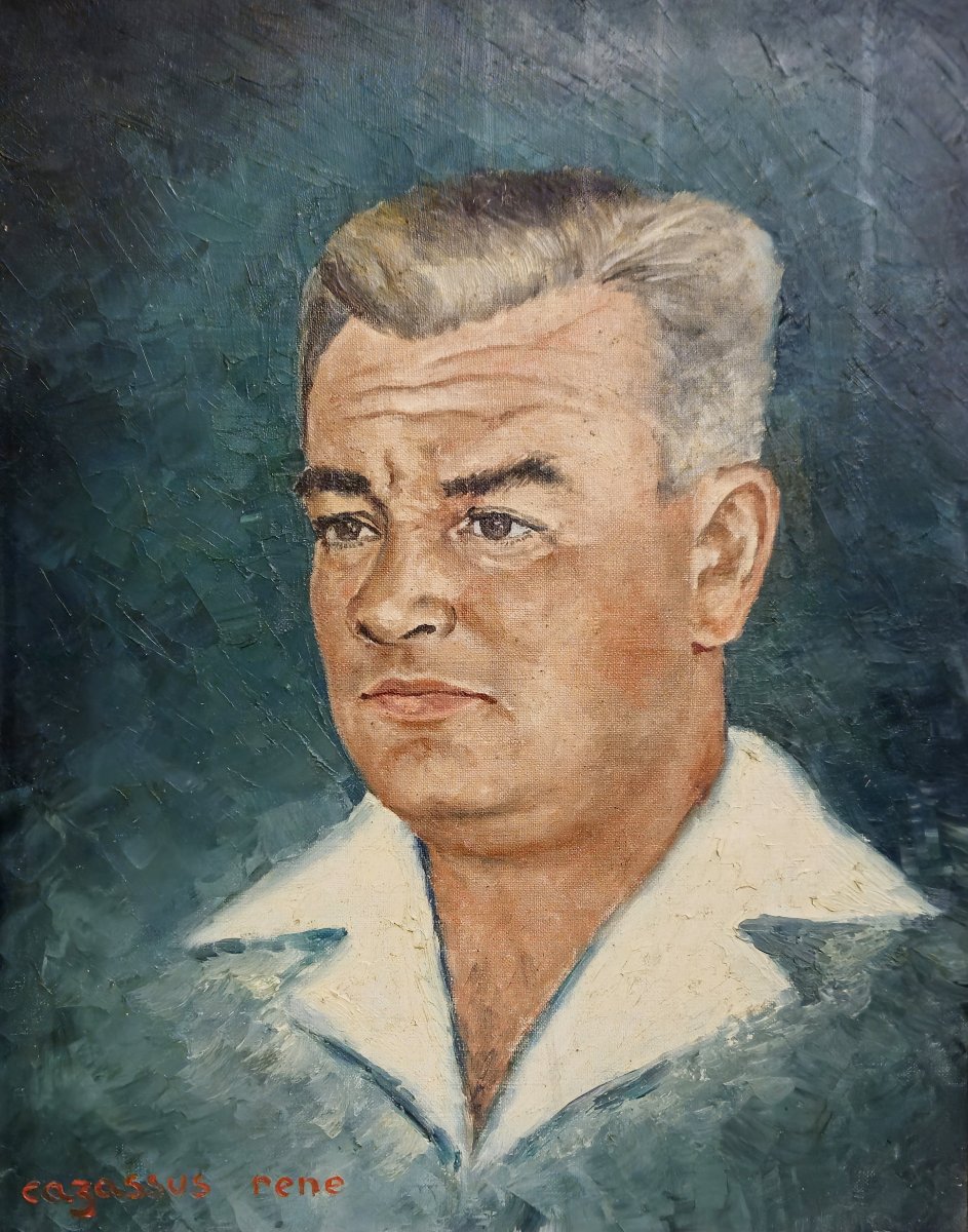Portrait ancien d'homme – Huile sur toile signée René Cazassus – -photo-4