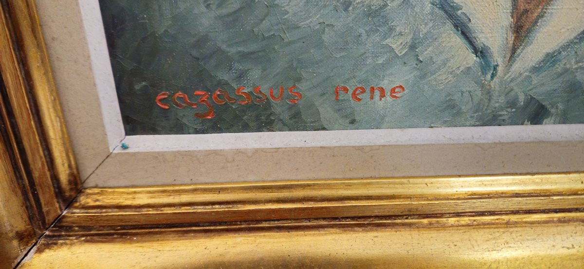 Portrait ancien d'homme – Huile sur toile signée René Cazassus – -photo-5