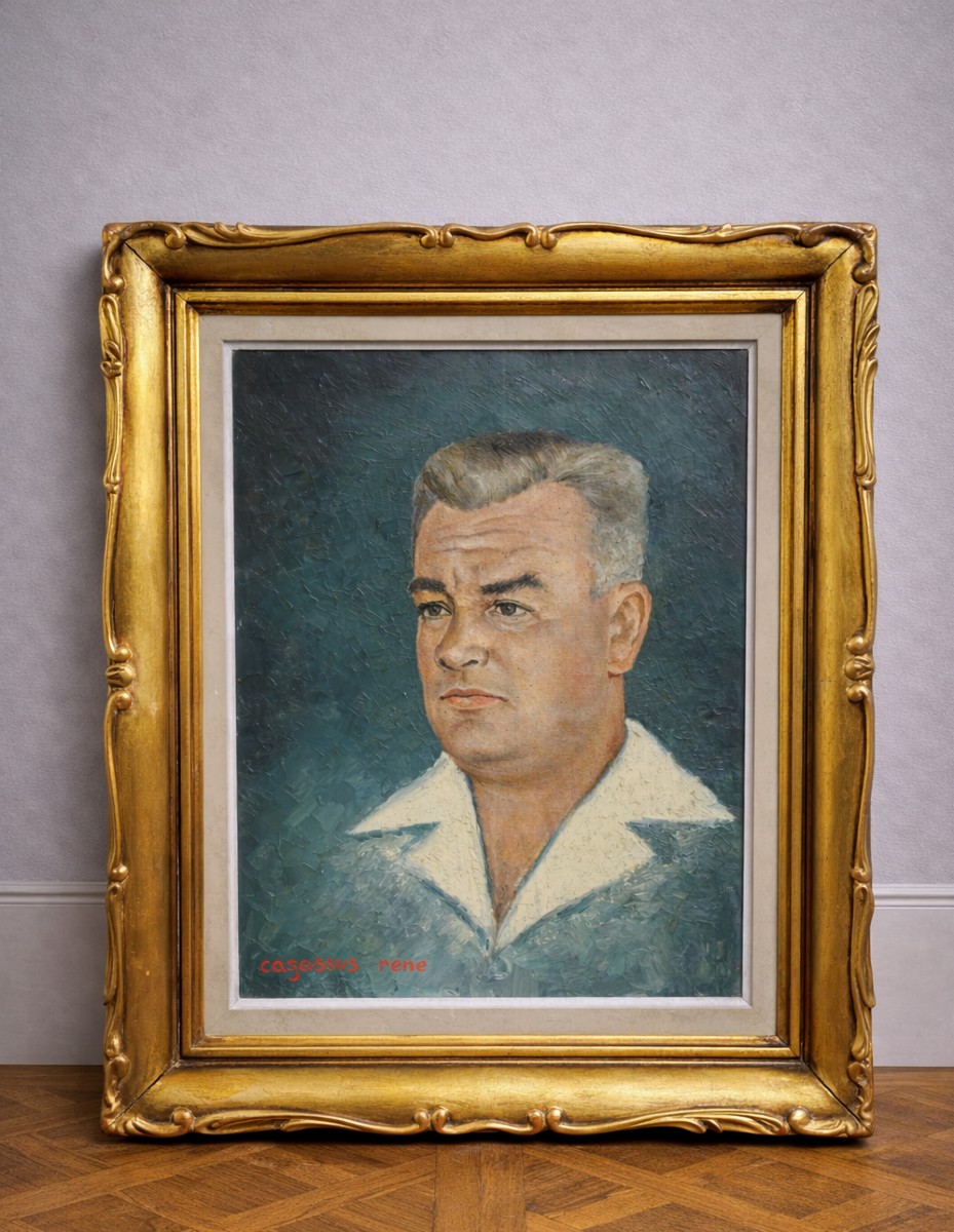 Portrait ancien d'homme – Huile sur toile signée René Cazassus – 