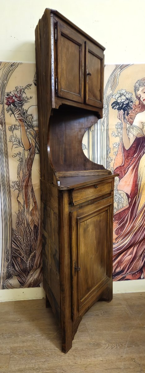 Louis Philippe Corner Buffet In Solid Walnut With Upper Section – Rustic Piece Of Furniture – 19th Century -photo-2