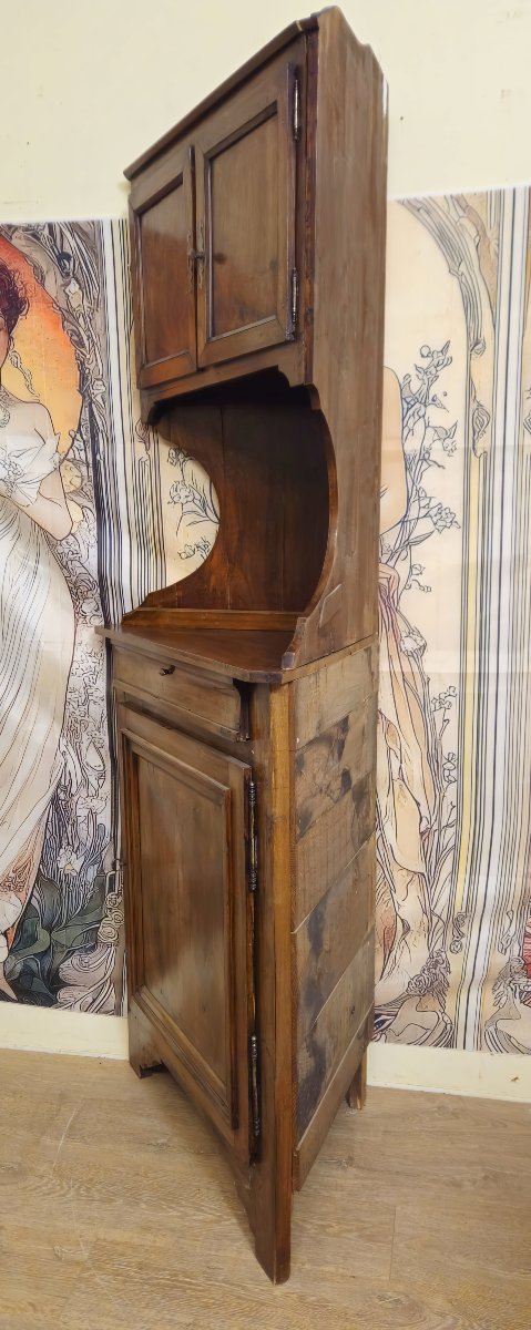 Louis Philippe Corner Buffet In Solid Walnut With Upper Section – Rustic Piece Of Furniture – 19th Century -photo-3