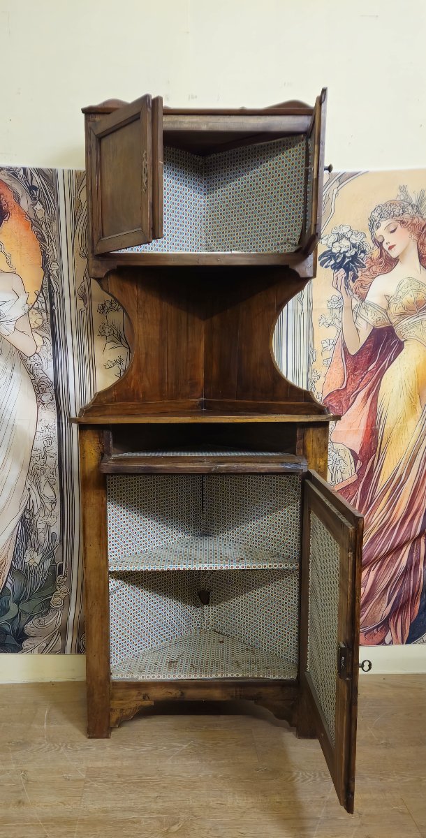 Louis Philippe Corner Buffet In Solid Walnut With Upper Section – Rustic Piece Of Furniture – 19th Century -photo-7