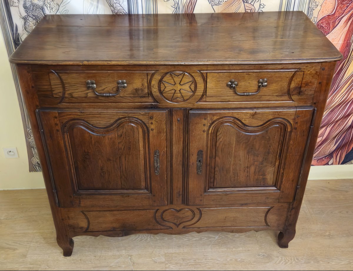 Buffet ancien rustique époque Louis XV en chêne massif – 2 portes 2 tiroirs – style régional - -photo-2