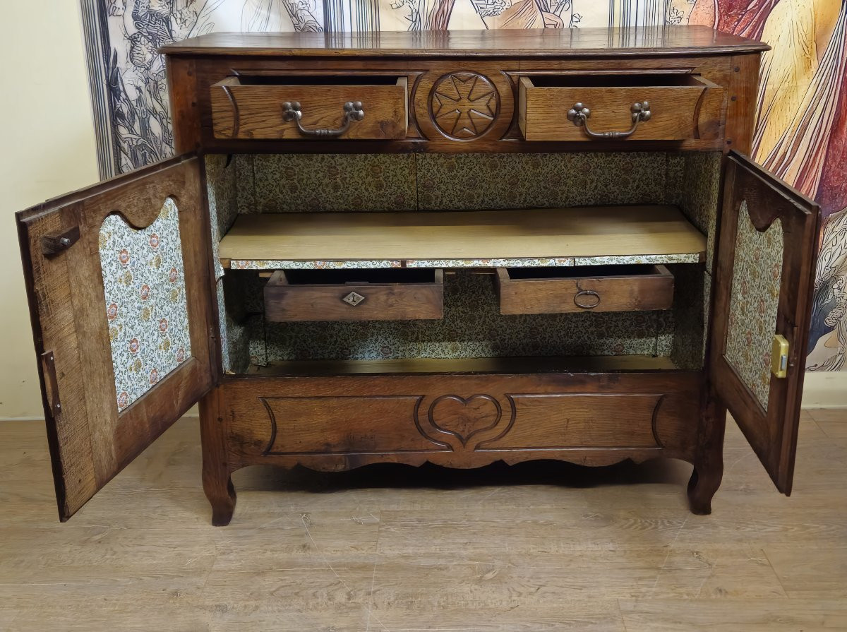 Buffet ancien rustique époque Louis XV en chêne massif – 2 portes 2 tiroirs – style régional - -photo-6