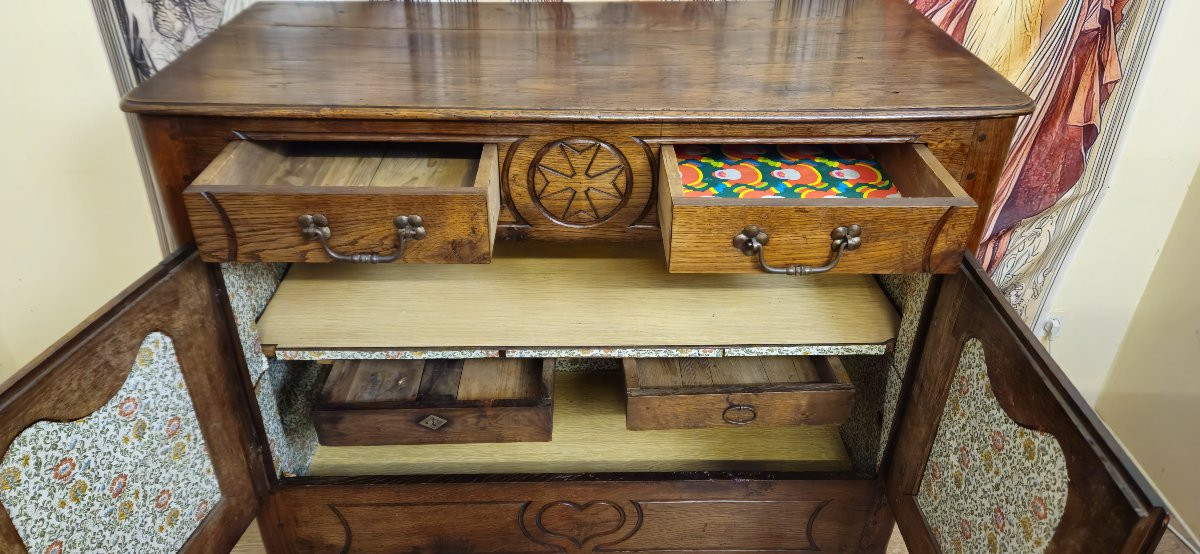 Buffet ancien rustique époque Louis XV en chêne massif – 2 portes 2 tiroirs – style régional - -photo-7