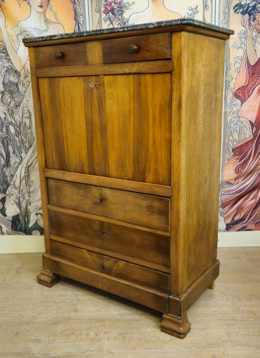 Secrétaire époque Louis Philippe en noyer avec plateau marbre – -photo-2