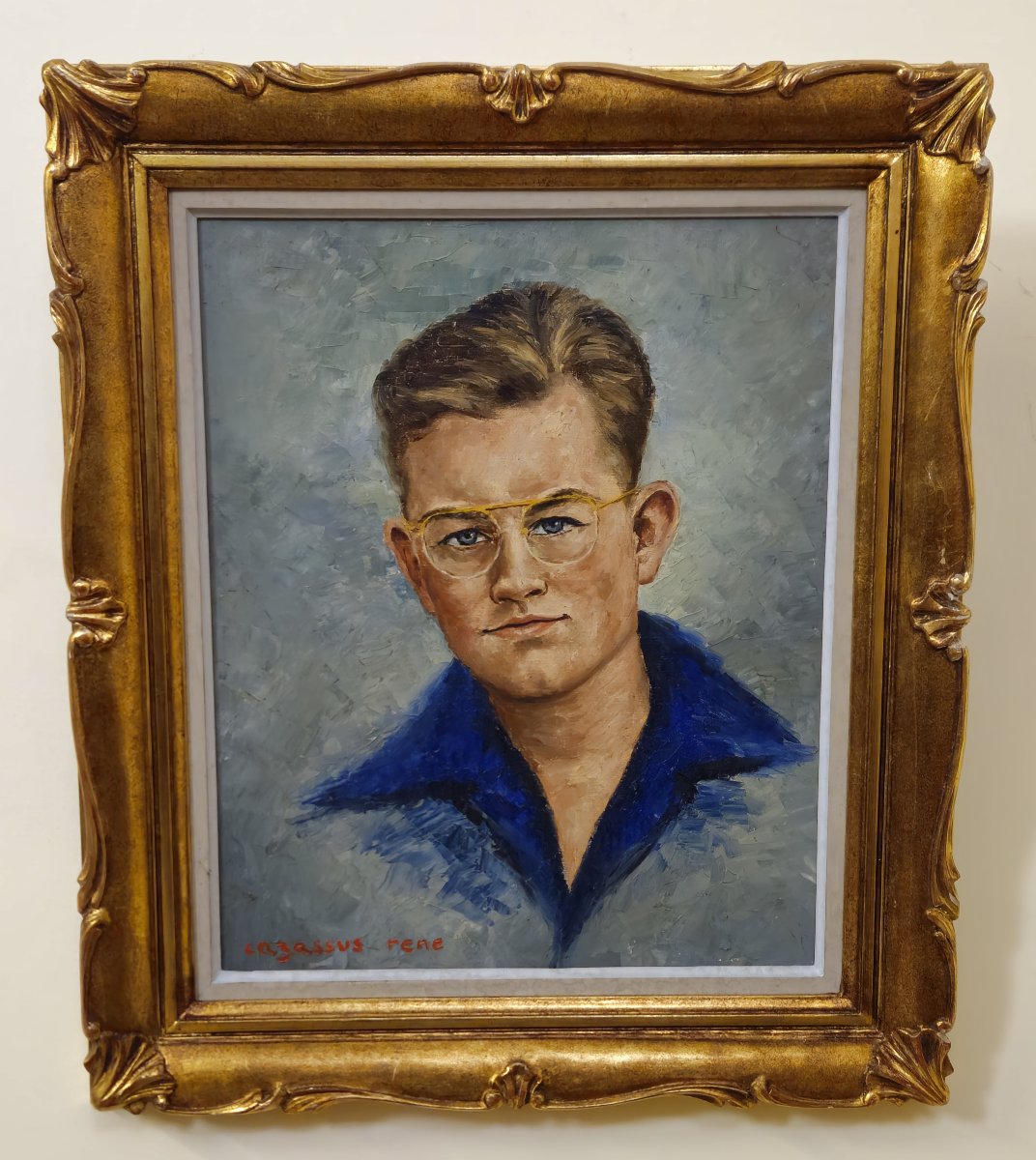 Portrait ancien de jeune homme – Huile sur toile signée René Cazassus – cadre doré-photo-6