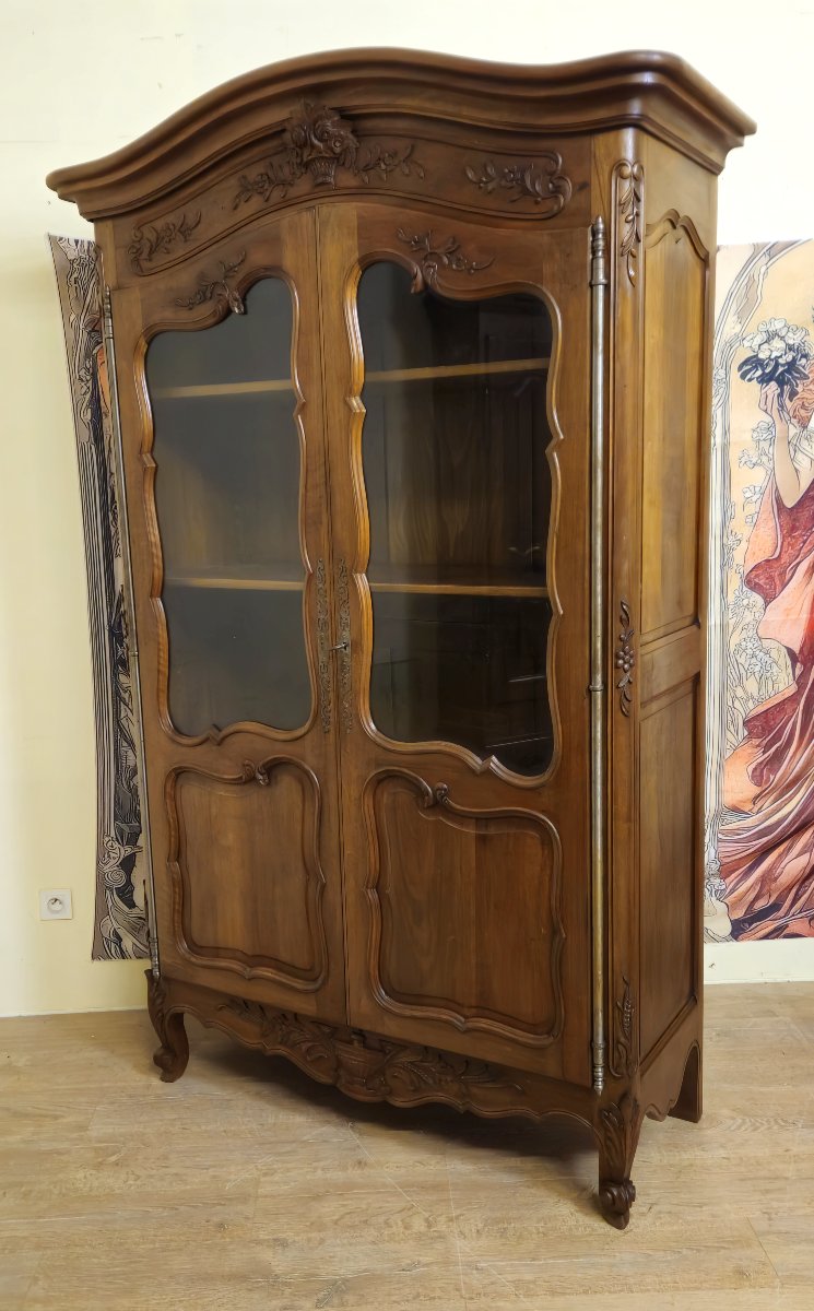Large Provençal Glass-fronted Bookcase In The Louis XV Style, Made Of Walnut – 20th Century  -photo-1