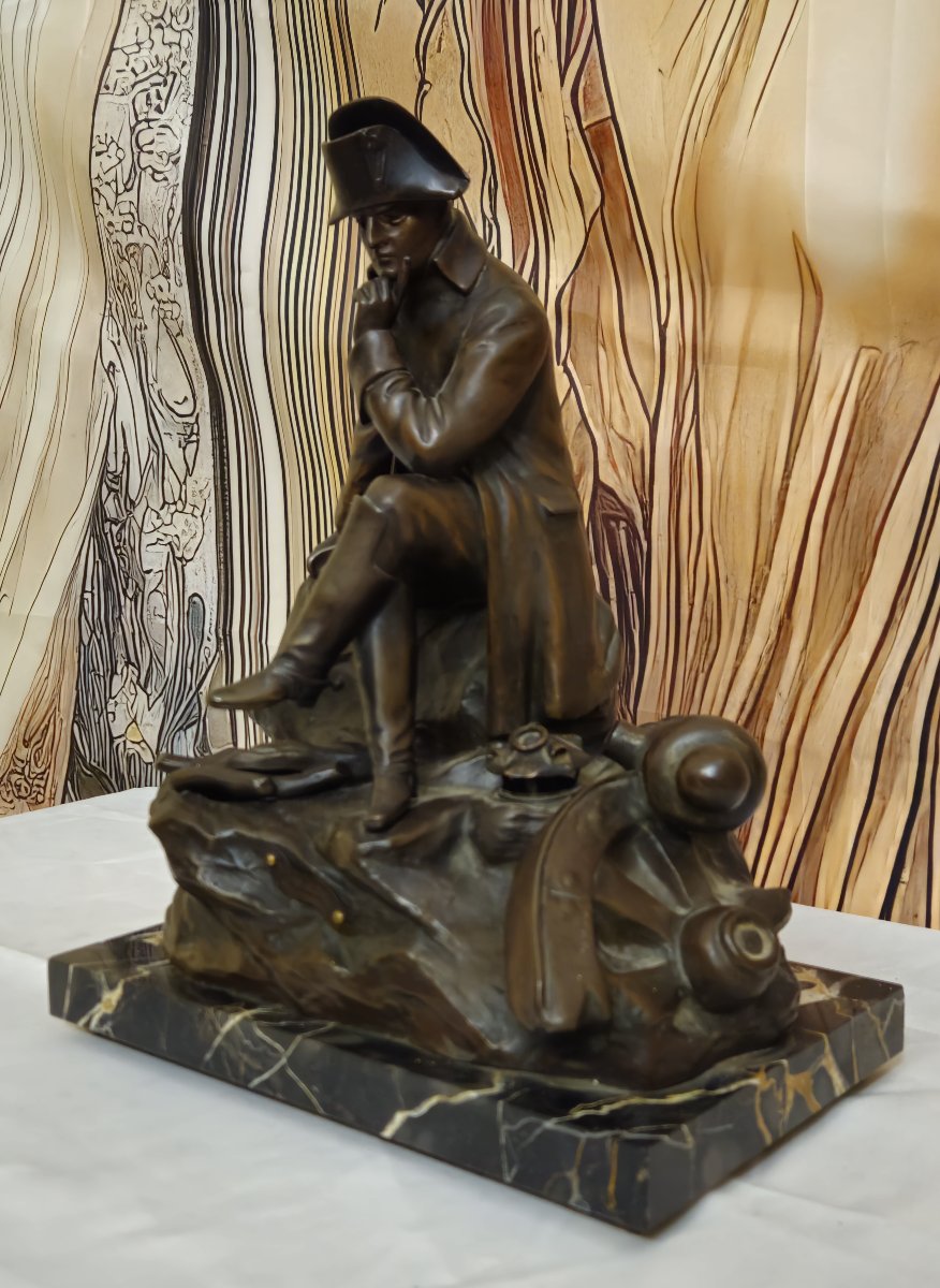 Unusual Bronze Sculpture “pensive Napoleon” – Signed Lemoyne – Late 19th Century  -photo-1