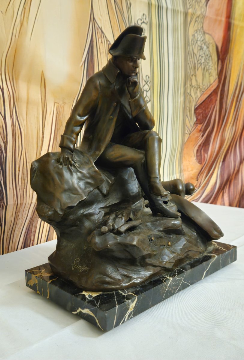 Unusual Bronze Sculpture “pensive Napoleon” – Signed Lemoyne – Late 19th Century  -photo-2
