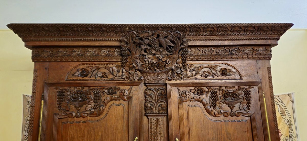 Armoire de Mariage Normande en chêne massif, richement sculptée, époque Louis XV -photo-3