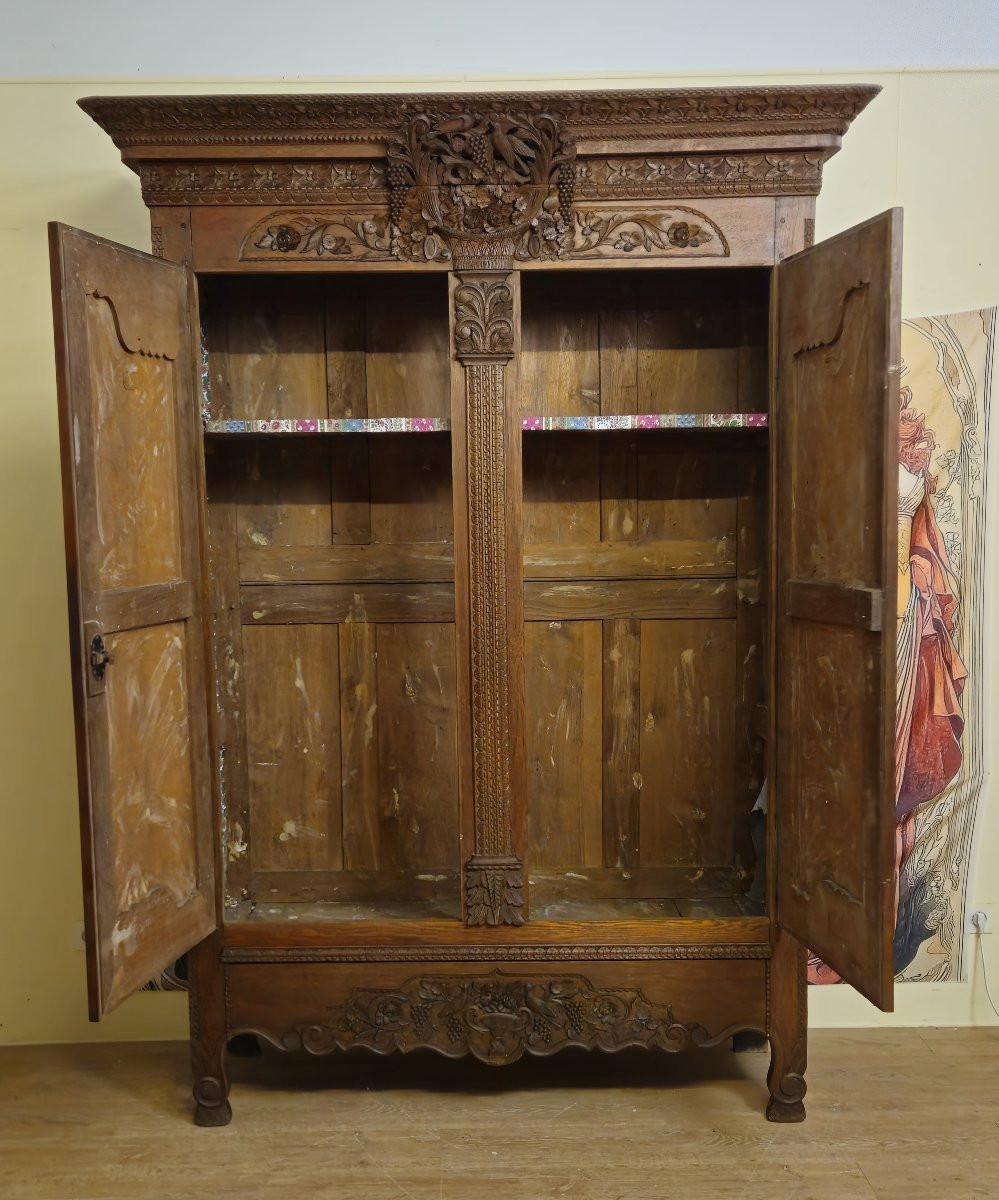 Armoire de Mariage Normande en chêne massif, richement sculptée, époque Louis XV -photo-6