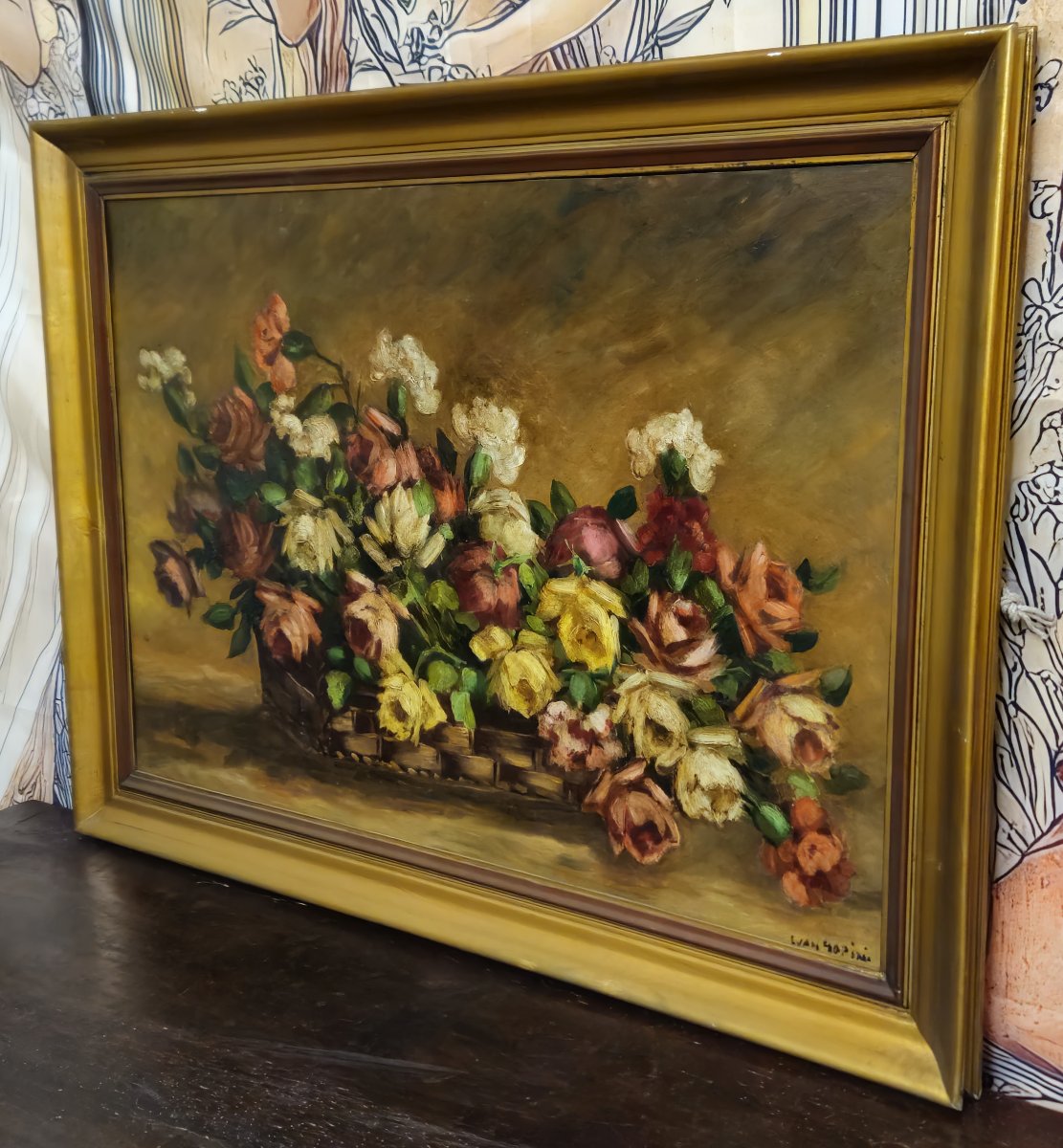 Large Oil On Panel Signed Ivan Gorini – Still Life With Flowers – -photo-2