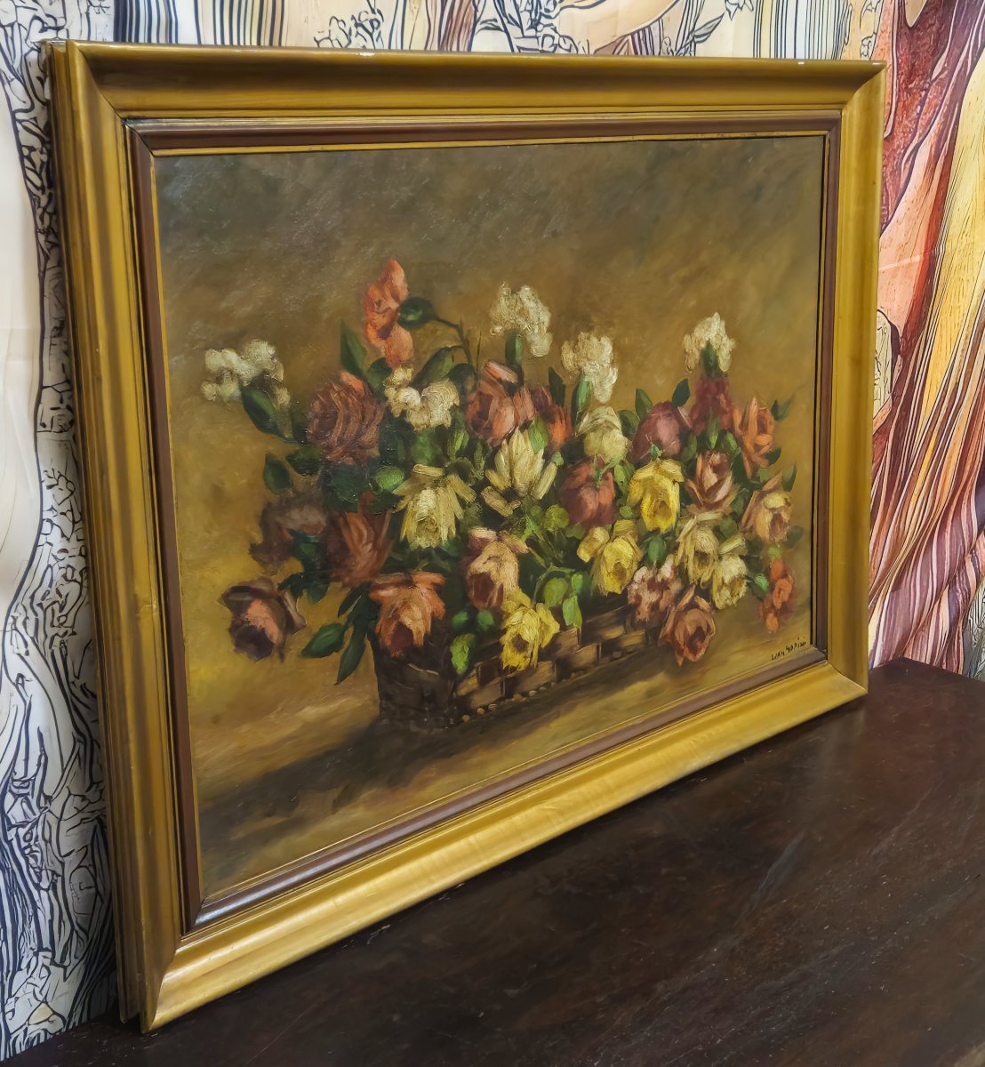 Large Oil On Panel Signed Ivan Gorini – Still Life With Flowers – -photo-3