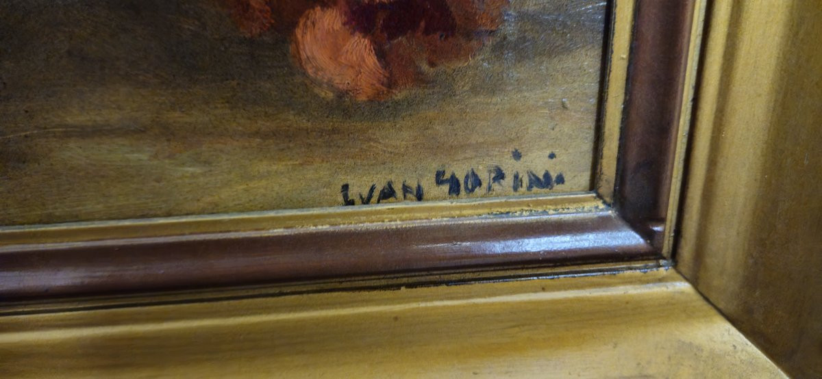 Large Oil On Panel Signed Ivan Gorini – Still Life With Flowers – -photo-4