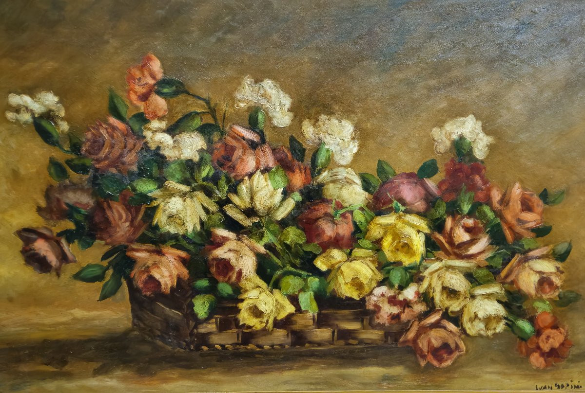 Large Oil On Panel Signed Ivan Gorini – Still Life With Flowers – -photo-5