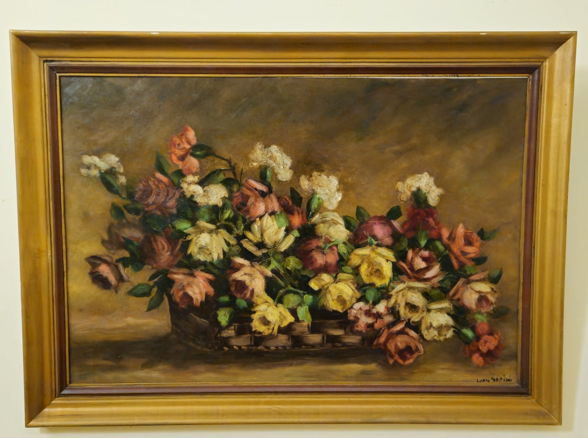 Large Oil On Panel Signed Ivan Gorini – Still Life With Flowers – -photo-6