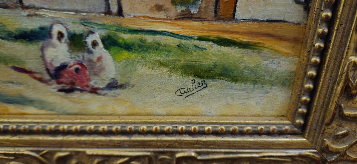 Tableau orientaliste signé – Huile sur panneau – Cadre sculpté à décor pseudo-coufique – XXe-photo-5